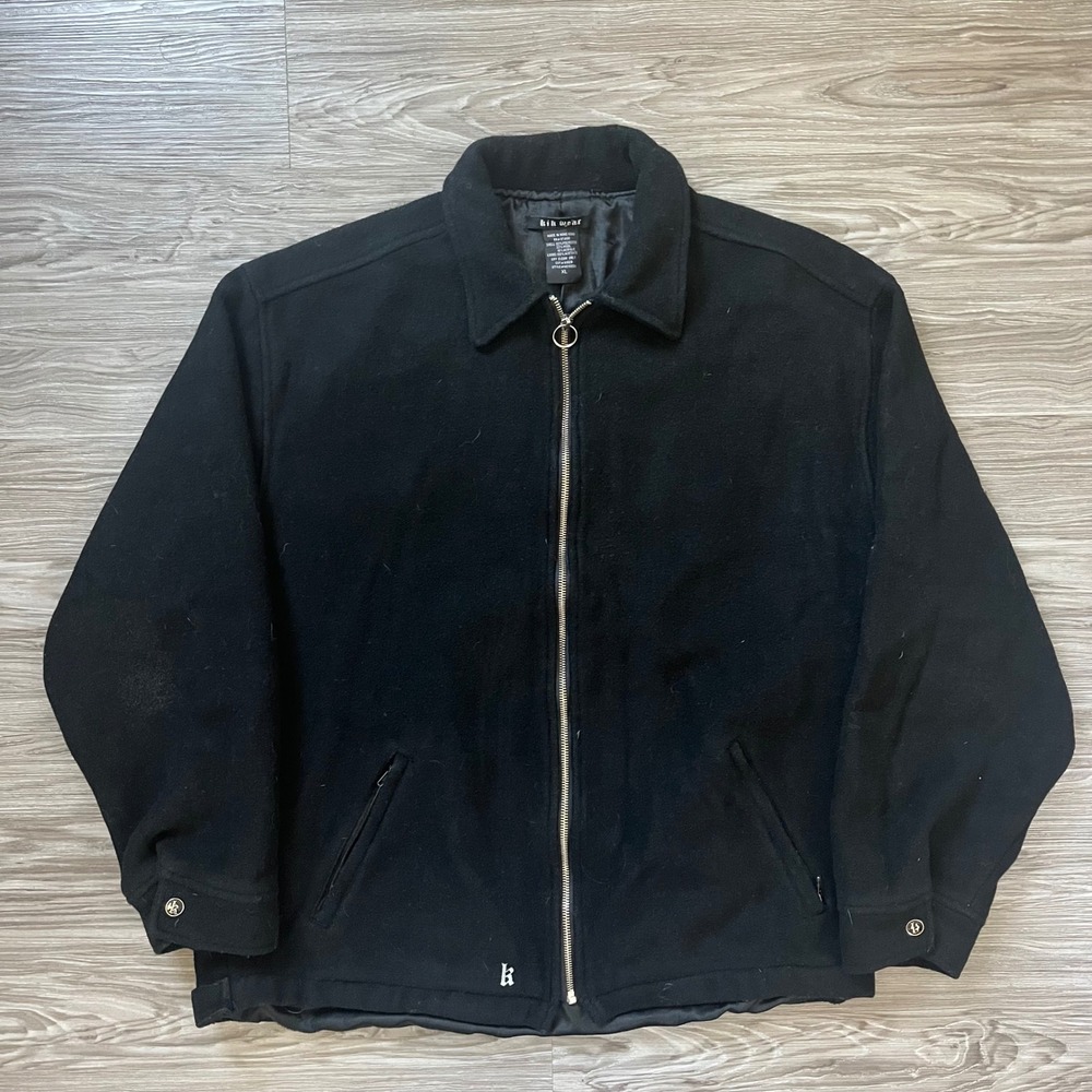 Vintage Kikwear Mens Black Wool Blend Full Zip Jacket XL Streetwear MC10890